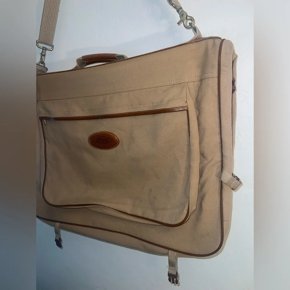 Ford Eddie Bauer Khaki Canvas Folding Garment Travel Suit Bag Luggage Carry-on